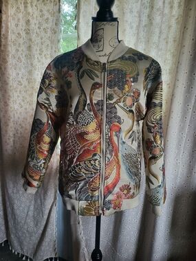 Hood Crew Men’s Asian Crane Floral Jacquard Bomber Jacket